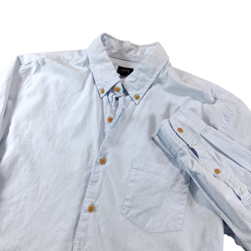 J.Crew Button Down Shirt Men L Light Blue Brown Button Old Money Long Sleeve